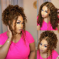 Chocolate Brown Burmese Curly Human Hair Wig Glueless Wig Invisible Drawstring 360 HD Full Lace Front Wig Human Hair Lace Wigs