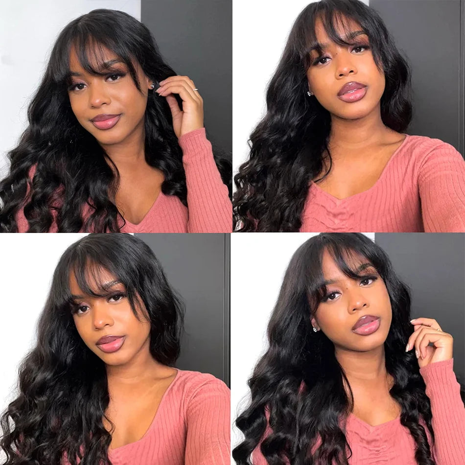 Glueless Body Wave Wig with Bangs – Brazilian Human Hair