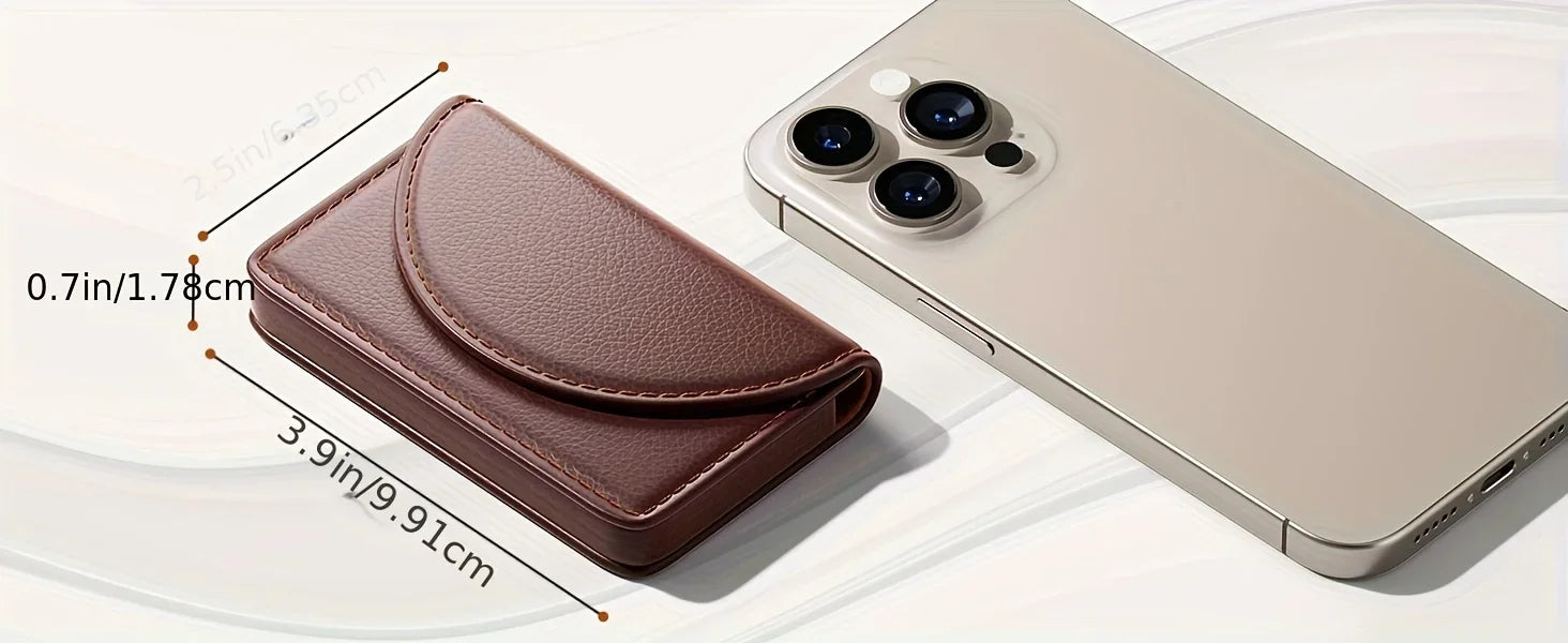 Luxury Lychee Pattern Leather Business Card Holder, Large Capacity Metal Magnetic Closure,Desk Organizer for Office, Office Desk