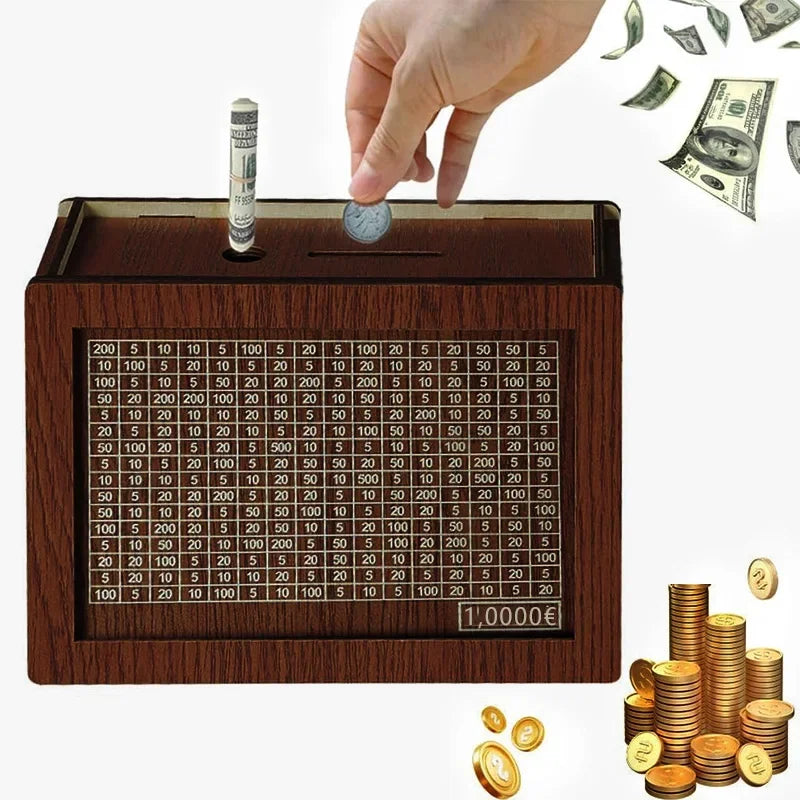 Wooden Savings Challenge Box – 1K to 10K Money Vault