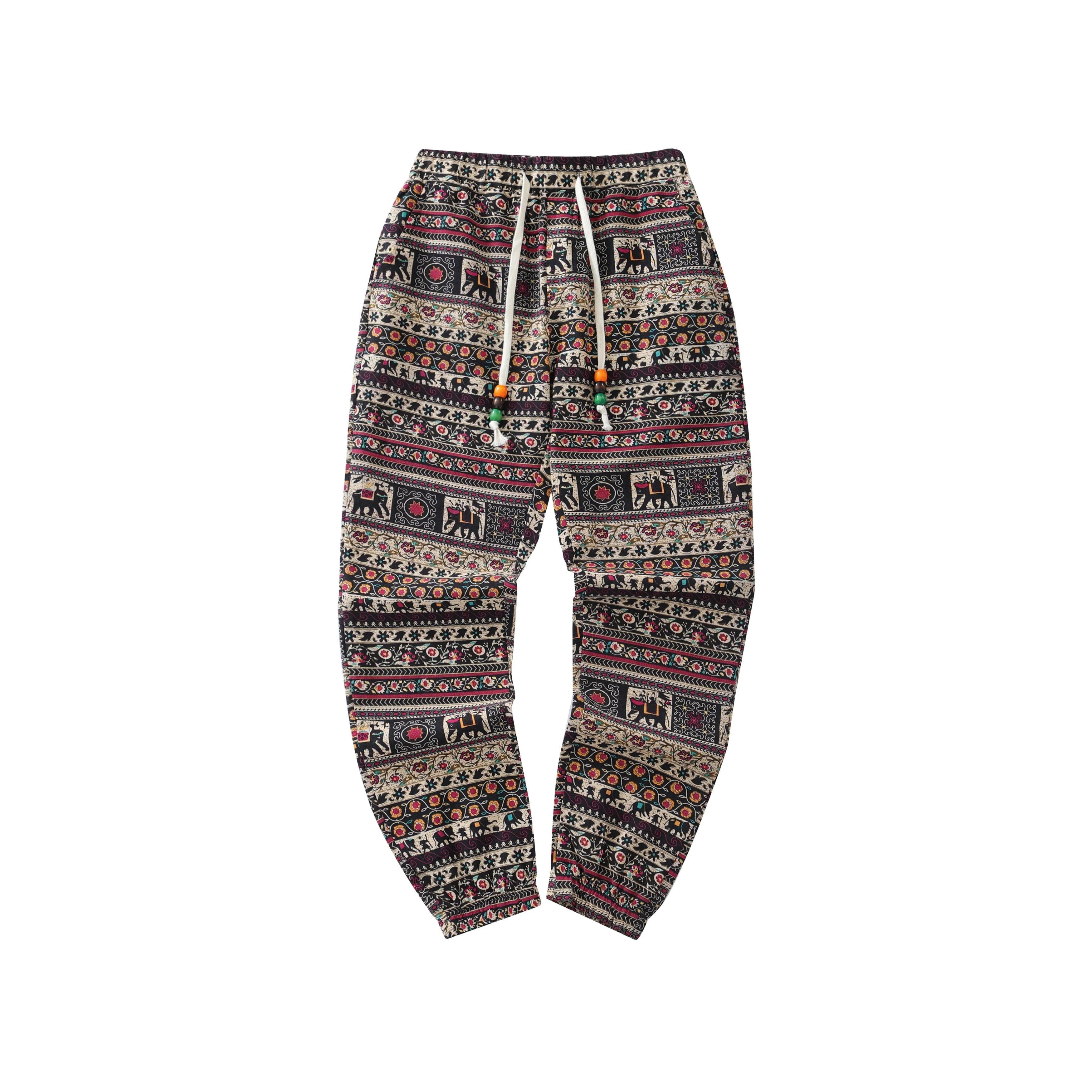 Men's Boho Tribal Print Linen Drawstring Jogger Pants