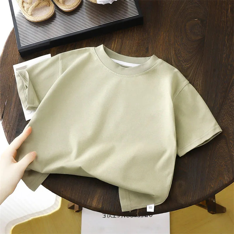 Kids' Solid Cotton Short-Sleeve Tee – 7 Colors, Ages 1–10
