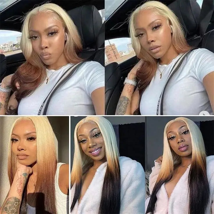 Ombre Blonde to Black 13X6 HD Lace Front Wig Synthetic Lace Frontal Wigs For Black Women Highlight Body Wave 30inch Lace Wig