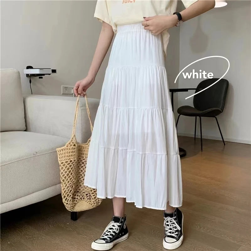 Vintage High Waist A-Line Cake Skirt – White & Black