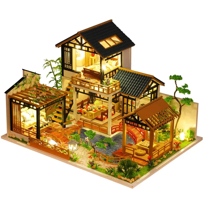 DIY Big Dollhouse Miniature Kit with LED Lights