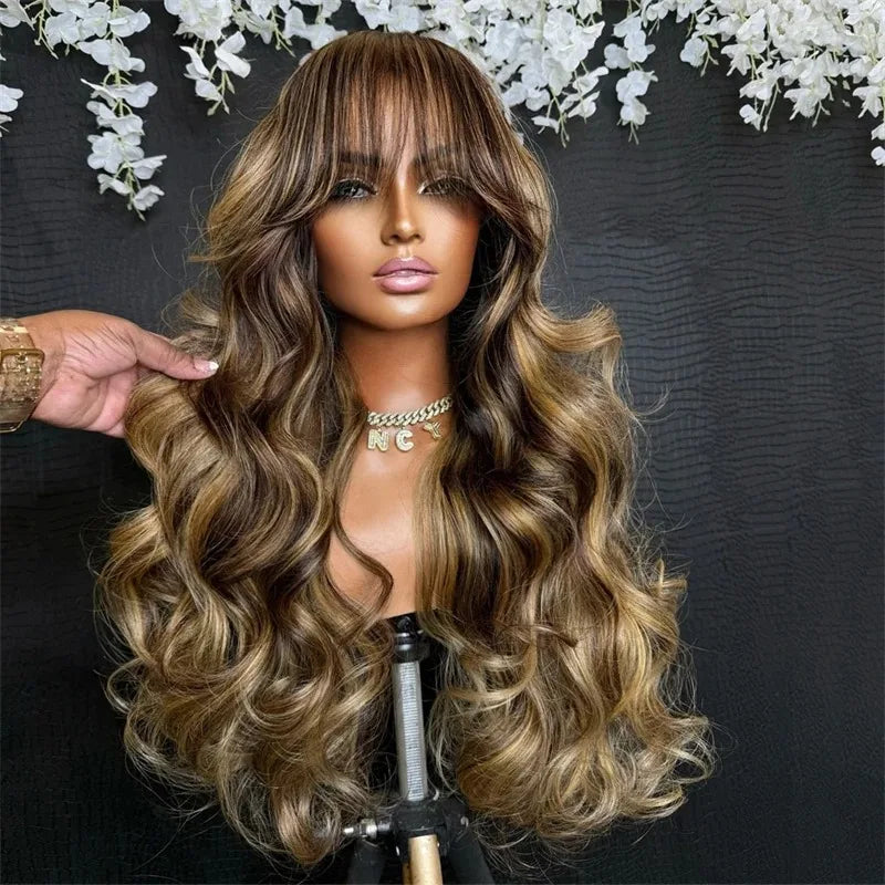 Black Wig WIth Layered Bangs Body Wave Lace Front Wig Short Bob Lace Frontal Wig 13x4 HD PrePlucked Synthetic Daily Wear Cosplay