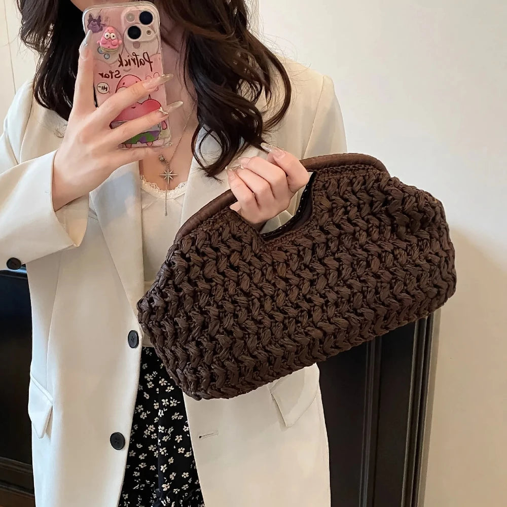 New Summer Beach Bag for Women Clutch Bag Luxury Designer Straw Bags Tote Handbag Fashion Woven Rattan Bags Female Travel Purse