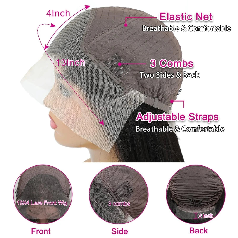 Kinky Yaki Straight 13x6 HD Lace Front Wigs For Women 200% Density Natural Black Yaki Lace Front Wigs For Women Synthetic Wigs