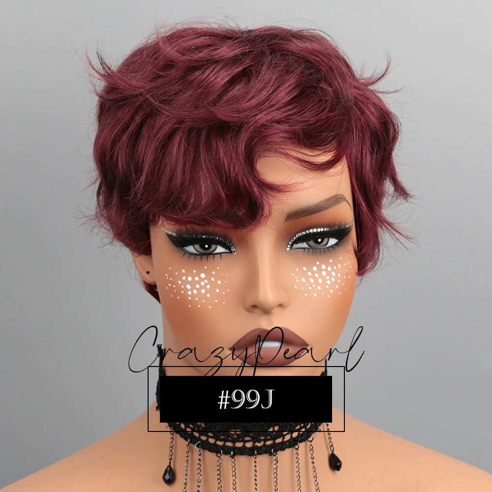 Short Pixie Cut Human Hair Wig – Glueless, 4 Colors