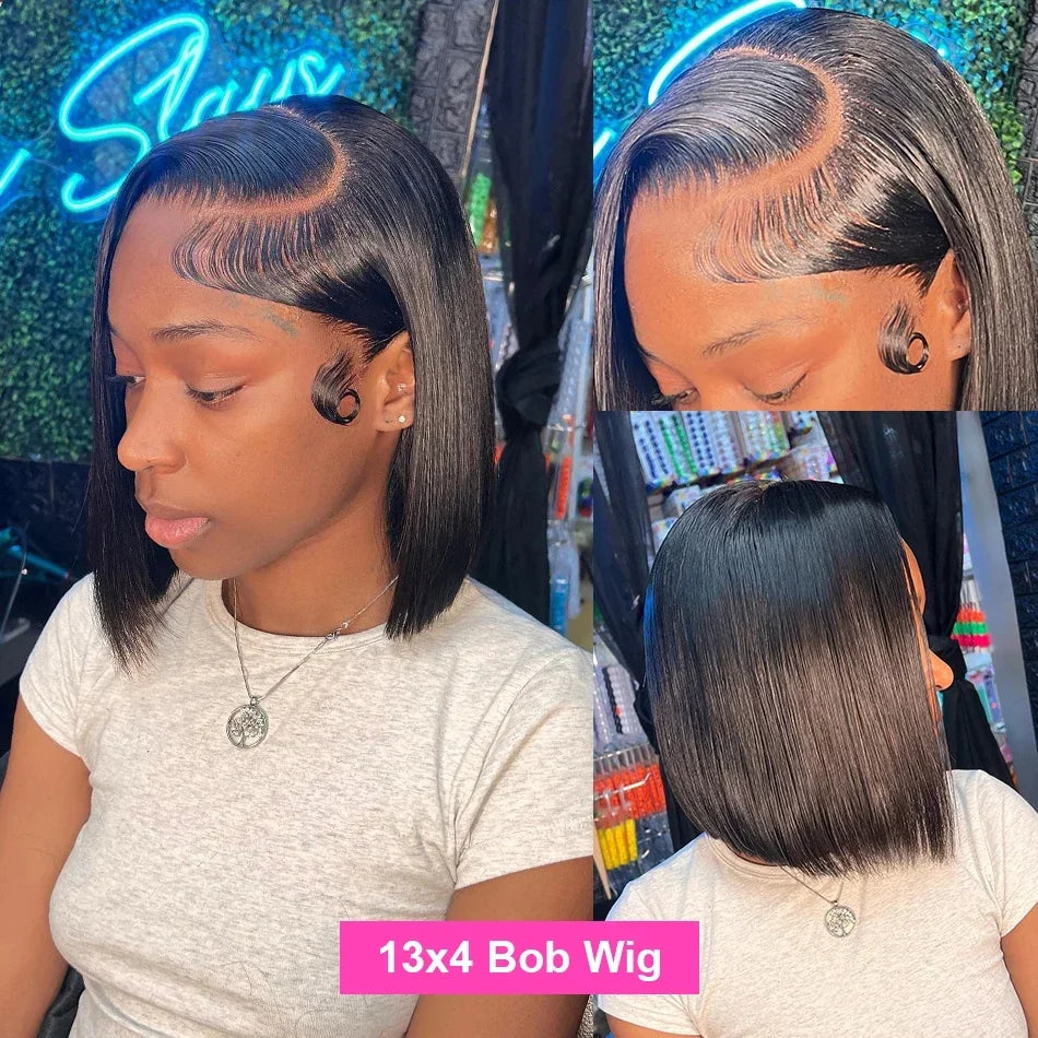 13x4 13x6 HD Bone Straight Bob Lace Frontal Human Hair Brazilian Short Bob Wig For Women 200% Density Straight Natural Bob Wigs