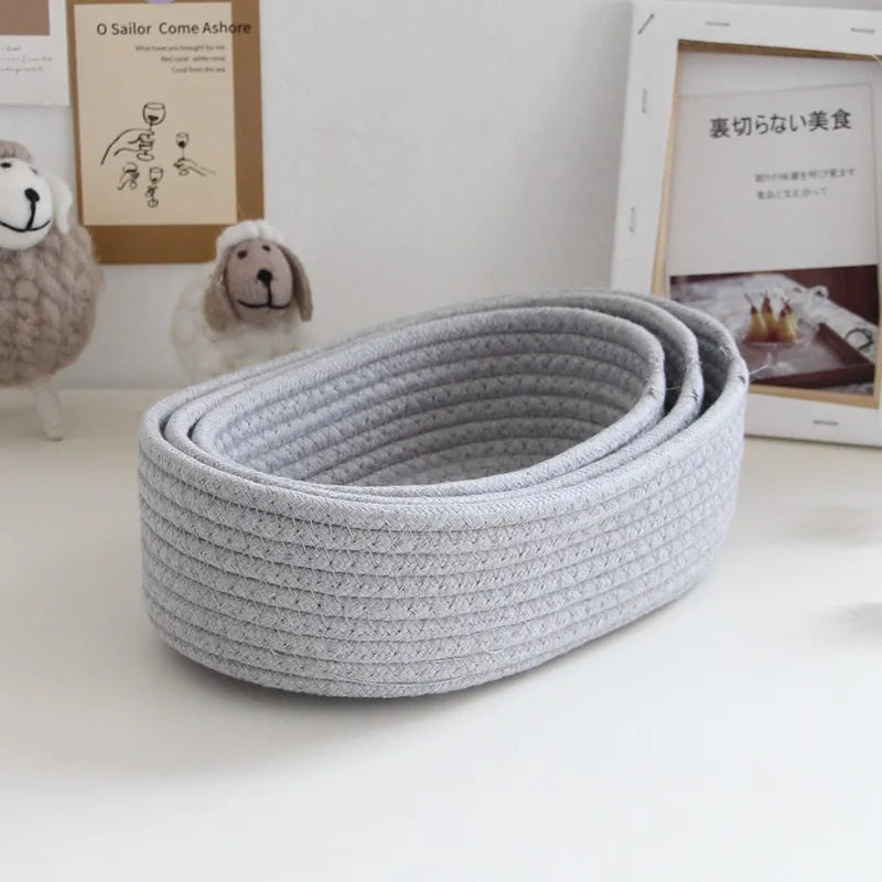HOMEFISH Nordic Cotton Rope Woven Storage Basket Desktop Cosmetic Key Sundries Organizer Box